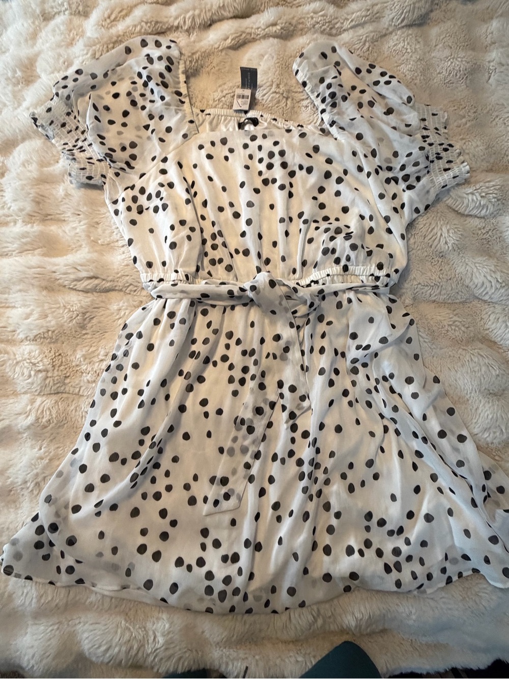 Lane Bryant White & Black Polka Dot Smocked Mini Dress NWT Size 24